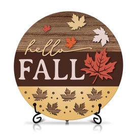 Seclate Hello Fall Desk Decorations for Home, Maple Leaves Wooden Table Centerpieces for Office Living Room Shelf Decor, Thanksgiving Gifts for Women Friends - E05