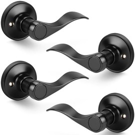 Probrico Keyless Matte Black Dummy Door Handles Wave Style, Packs of Non-Functioning and Non-Turning Door Knobs for Left and Right Doors, 1 Pair (Left and Right)