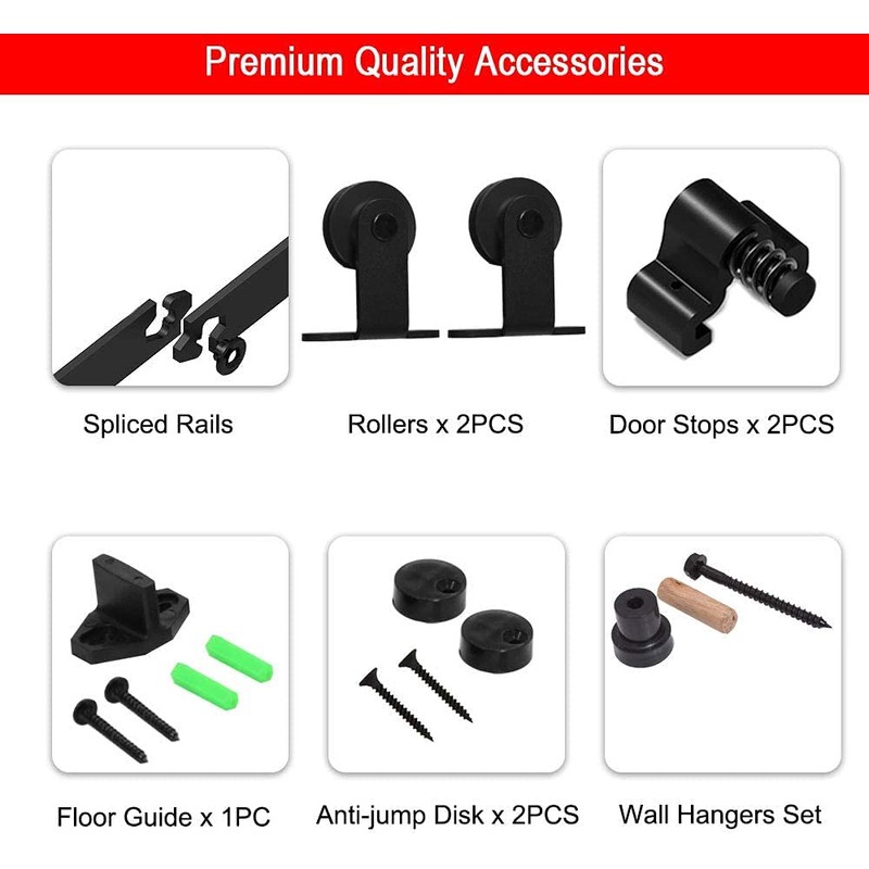 CCJH 5FT Sliding Track Double Barn Door Hardware Kit,Heavy Duty,T-Shaped