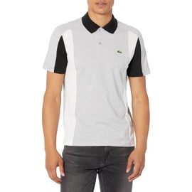 Lacoste Men's Seasonal Short Sleeve Regular Fit Color Block Polo, Argent Chine/Black/White, XX-Large