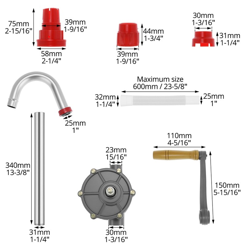 QWORK Aluminum Drum Rotary Hand Pump, 2 Pack Barrel Pump
