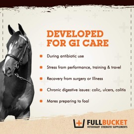 FullBucket Equine Probiotic Pellets with Saccharomyces boulardii for Horses Under High Stress or for Horses with Ongoing Digestive Issues; 20x More Concentrated and 50 Billion CFUs - 30 Servings