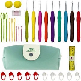 33Pcs Crochet Hooks Set Soft Handle Hooks Knitting Needles Sets Sewing Tools with Bag Grip Needles Accessories Kit Stitches Knitting Craft Case Crochet Set Household Tool with Portable Bag