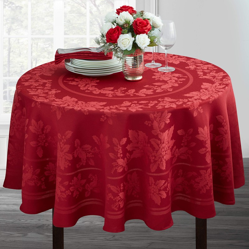 Holiday Elegance Engineered Jacquard Christmas Tablecloth (RED, 60" X 120"