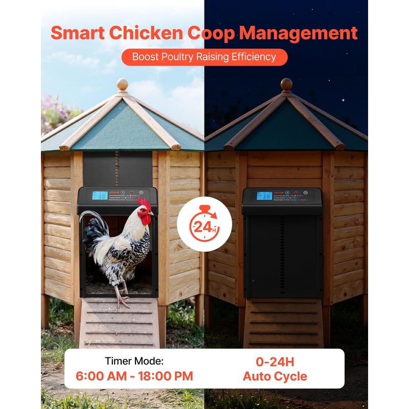 VEVOR Automatic Chicken Coop Door, Battery Powered Chicken Coop Door