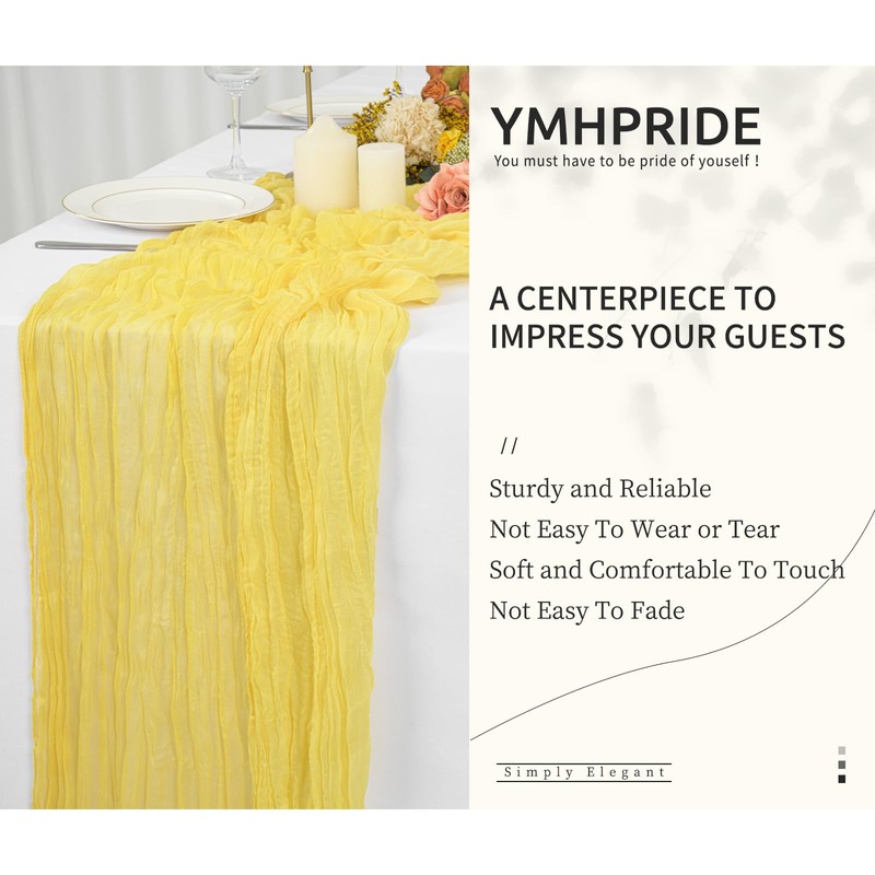 YMHPRIDE 2 Packs Cheesecloth Table Runner Baby Yellow, 90x300cm Light