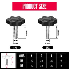 YFLeomry Pack of 25 Thumb Screws M8, Star Grip Screw M8 x 20 mm, Thumb Screw for Workshop, Furniture Construction, Electronics, Hand Screws without Tools