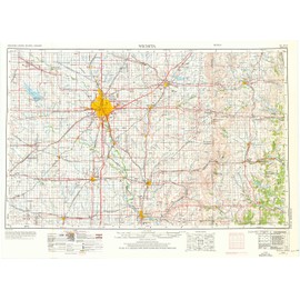 YellowMaps Wichita KS topo map, 1:250000 Scale, 1 X 2 Degree, Historical, 1955, Updated 1976, 22.21 x 30.44 in - Polypropylene