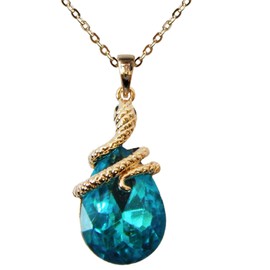 Navachi 18ct Crystal Snake Pendant Necklace, 40,6 cm + 5 cm, Base metal, 18K gold plated, blue