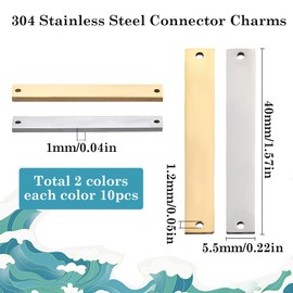 SUNNYCLUE 1 Box 20Pcs Metal Stamping Charms Stainless Steel Blank Charm Gold Silver Argent Rectangle Connector Engraving Name Plate Tags Charms for Jewelry Making Charms Bracelet Earring Necklace