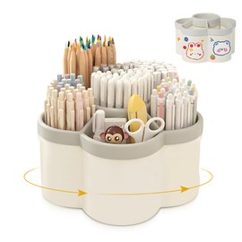 WideSmart Desk Organiser, 360 Degree Pen Holder Rotatable, Organiser Pen Holder for Children, Pen Organiser with 6 Compartments, Large Capacity Pens Organiser for Craft Supplies, Office Supplies