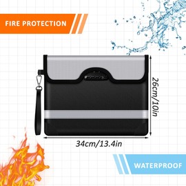 YunBey Fireproof Document Bag with Lock Large Money Bag Fireproof Waterproof with Reflective Strip Lockable Bag for A4 Documents Money Passport (33.5 x 25.5 cm), black