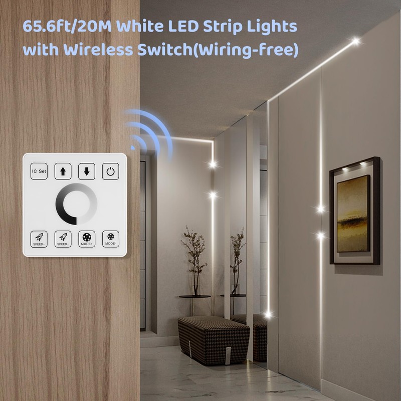 HOUHUI White LED Strip Lights 65.6Ft, 6500K White Running Water
