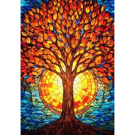 America Forever Stained Glass Tree Garden Flag, 12.5 x 18 inches Double Sided, Vibrant Fall Tree with Sun, Tree of Life, Autumn Seasonal Outdoor Flags for Yard, Lawn, and Garden