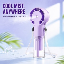 Rechargeable Portable Misting Fan – 3-in-1 Handheld, Neck-Hanging & Desktop Personal Cooling Fan with Water Spray for Travel, Work & Outdoor Use