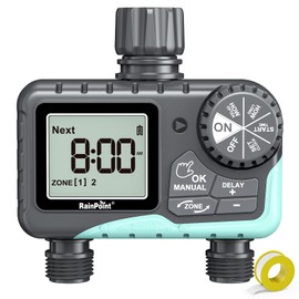 RAINPOINT Sprinkler Timer 2 Outlet, Water Timer for Garden Hose, Programmable Drip Irrigation Timer for Yard Outdoor Watering, Rain Delay/Manual/Automatic System Controller 2.5" LCD, V2, 2023 Release