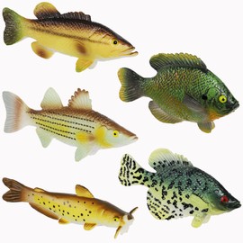 Toy Fish Factory American Angler Collection Toy Fish Set With Collector Case Largemouth Bass Crappie Bluegill Catfish Striped Bass Miniature Figurine Fish by Toy Fish Factory