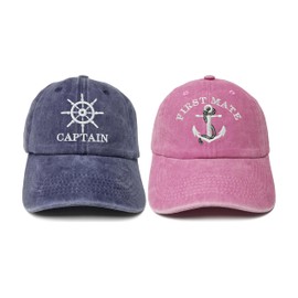 ZKFE Captain First Mate Matching Hats for Men Women, Navy & Pink Sailor Dad Hats Skipper Boating Baseball Caps, Gift for Couples