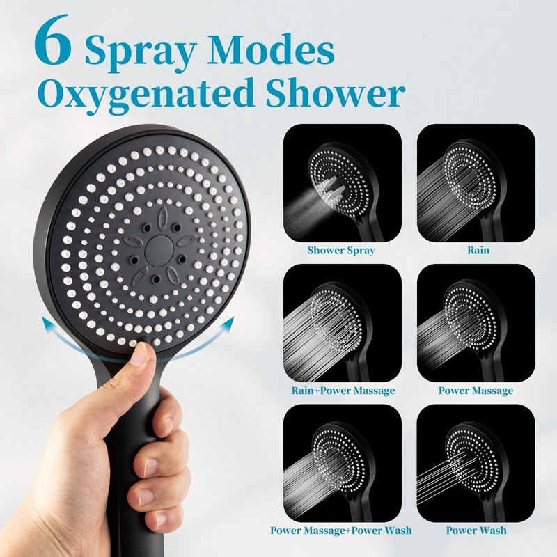 OFFO 6-Spray High Pressure Handheld Shower Head Combo with Adjustable