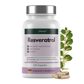 EXVital® Resveratrol Capsules, >98% Trans-Resveratrol, 500mg Resveratrol per Capsules, 120 Vegan Capsules, Vegan & No Additives, Laboratory Tested