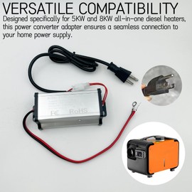 Dexprosy 110V to 12V Transformer Power Converter Adapter for 5KW/8KW All-in-One Diesel Heater - 300W 25A AC to DC, Safety Protection, Home Parking Use, RV, Caravan, Garage Heating Accessories