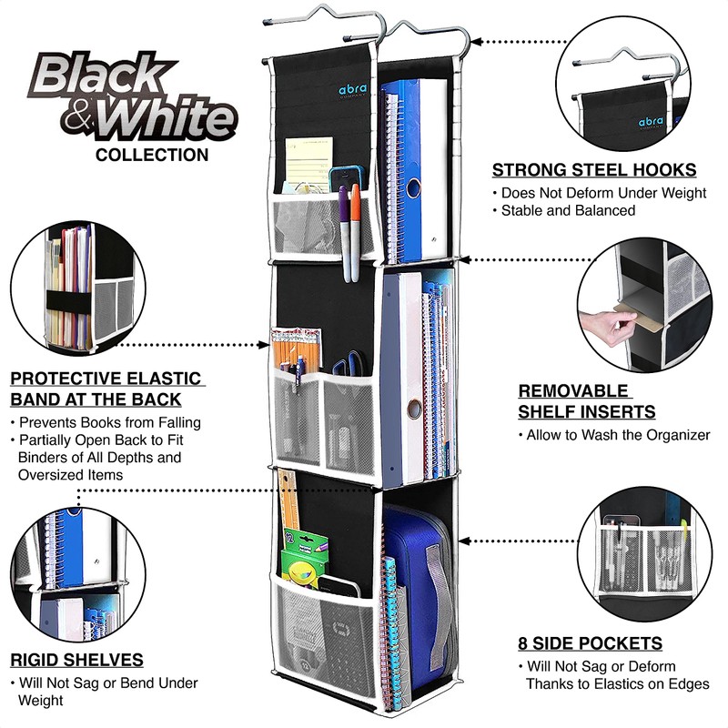 ABRA® 3 Shelf Hanging Locker Organizer for School, Work, Gym
