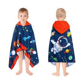 decalsweet Badeponcho Kinder Kapuzen-Babybadetuch, Groß Weich und Saugfähig Kinderhandtuch, Badetücher Handtuch Kapuze Strandtücher für Jungen und Mädchen, 76x 127 cm (Weltraum-Astronaut)