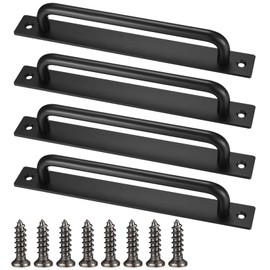 Qeapug Pack of 4 Barn Door Handle, Sliding Door Handle, Black, Door Handles, High Performance with Screws, Cabinet Door Handles, Hardware Door Handle for Cupboard, Kitchen, Furniture, Bedroom