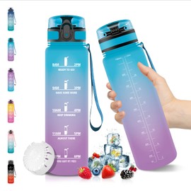 Sports Bottle, Water Bottle, 1 Litre, Cycling Water Bottle, BPA-Free, Fitness Drinking Bottle, with Time Markings & Filter, for Outdoors, Yoga, Gym