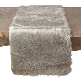 Fennco Styles Juneau Gray Faux Fur Table Runner 15" W X 54" L - Solid Color Soft Plush Table Cover for Home, Dining Room, Banquets, Holiday and Special Occasion