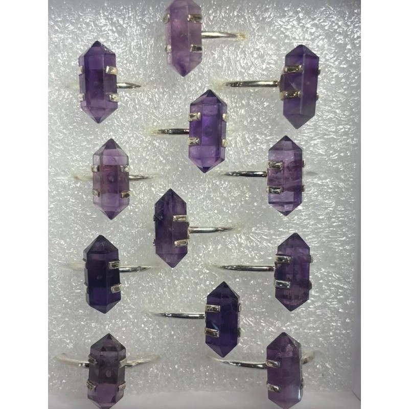 Natures Creations Stackable Amethyst crystal point sterling silver ring size