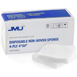 JMU 200 Gauze Pads 4x4, 4-Ply Non Woven Gauze Sponges, Non-Sterile Gauze for First Aid, Surgical, Wound Dressing