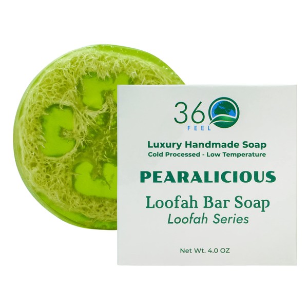 360Feel 60Feel Pearalicious Loofah Bar Soap - Luxury Handmade Soap, Vegan & Cruelty-Free - Cleanse, Exfoliate & Nourish - Pamper Yourself or Gift to Loved Ones!