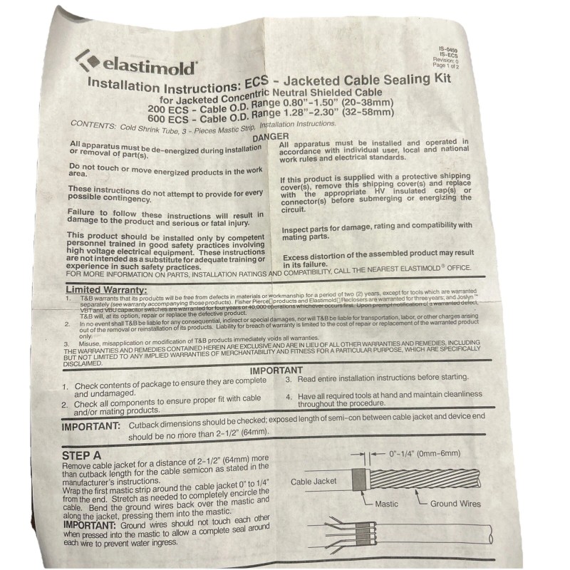 Elastimold New Elastimold ECS-G3 Jacketed Cable Grounding And Sealing Kit