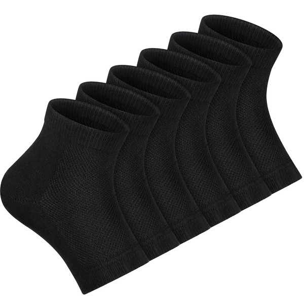 Soft Ventilate Gel Heel Socks Open Toe Socks for Dry Hard Cracked Skin Moisturizing Day Night Care Skin, 3 Pairs (Regular Size, Black)