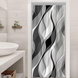 Uiiooazy Shower Curtain, Grey, Shower Curtain, Abstract Geometric Pattern, Stripes, Lines, Shower Curtains, Anti Mould, Waterproof Polyester Fabric, Washable Bathroom Curtain with 6 Hooks for