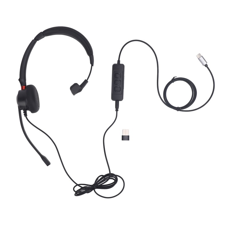 Telephone Headset Noise Canceling Single Ear Comfortable USB C to