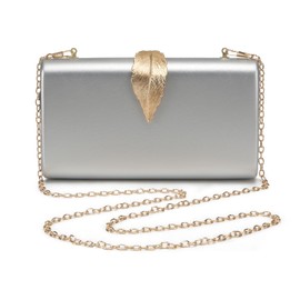 Beaguful Women's Fashion Evening Bags with Golden Leaves Crossbody Shoulder Handbag Chain Removable Silver