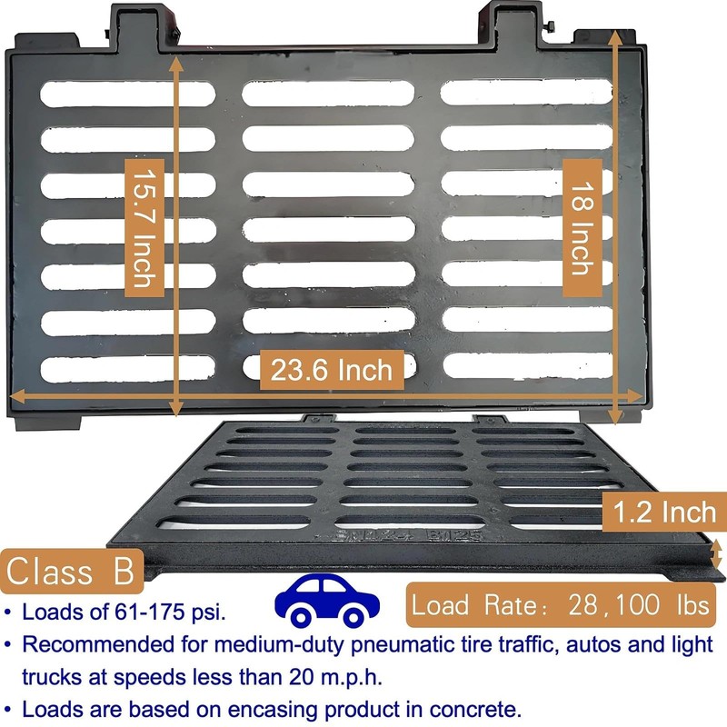 DuuMuut Cast Iron Drain Grate and Frame 24x16 in, B-Class