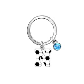 Casxyue Football Key Chain For Women Girls Man Boys Letter Keychain Football Gifts Football Lovers Key Ring Football Players Gifts Initial Alphabet Key Chain Graduation Christmas Birthday Gifts (N)