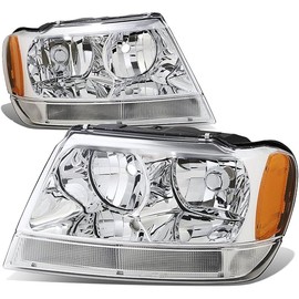DNA Motoring HL-OH-JGC99-CH-AM Chrome Amber Headlights Assembly Replacement Compatible with 99-04 Jeep Grand Cherokee