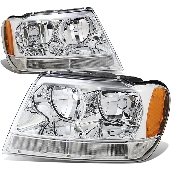 DNA Motoring HL-OH-JGC99-CH-AM Chrome Amber Headlights Assembly Replacement Compatible with