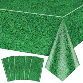 QUERICKY 6 Pack Green Grass Tablecloths, 220x130cm Grass Pattern Table Cover Golf Tennis Football Field Table Cloth for Sports Theme Parties Supplies Sports Event Decorations