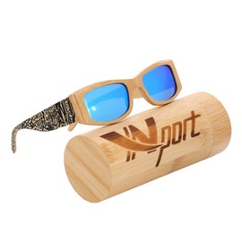 Ynport Crefreak Men's Bamboo Wooden Sunglasses Classic Wood Coated Vintage Swimming Goggles UV Protection Handmade Sunglasses for Men and Women, blue