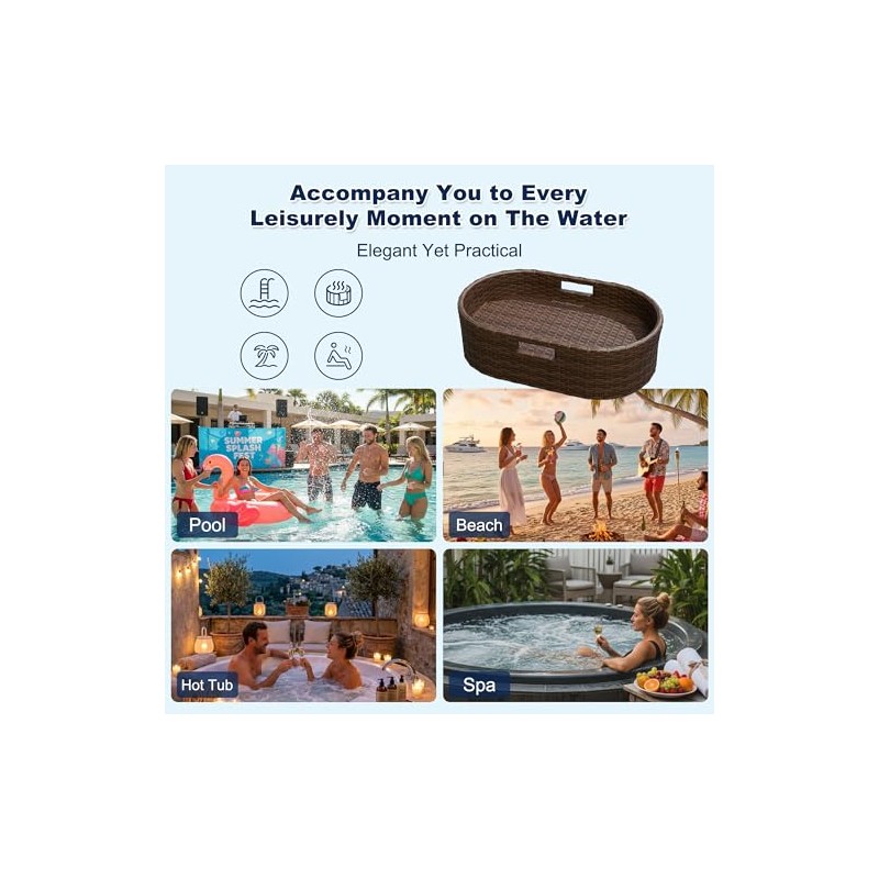 Devoko Floating Pool Tray Large PE Rattan Pool Serving Bar,