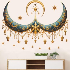 Ramadan Wall Stickers Islamic Muslim Wall Decals Eid Mubarak Ramadan Kareem Moon Star Window Clings for Home Living Room Bedroom Kitchen Decor