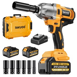 Takuoo Cordless 1/2 inch Brushless Impact Wrench, Max Torque (1200N.m) 900Ft-lbs Electric Impact Gun w/2x 4000mAh Battery, Charger & 6 Sockets, Power Impact Driver for Car Home