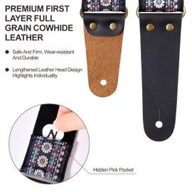 Nefelibata Guitar Strap,Vintage Guitar Straps with Head Cowhide Leather Ends for Bass,Electric,Acoustic Guitar,Come with Free Strap Button,2 Strap Locks and 4 Guitar Picks