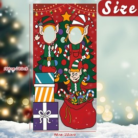 Christmas Party Decorations Elf Christmas Door Cover Hanging Banner Cute Buddy Elf Photo Booth Props Funny Christmas Face in Hole Photography Background for Indoor Outdoor Xmas Holiday Party Supplies