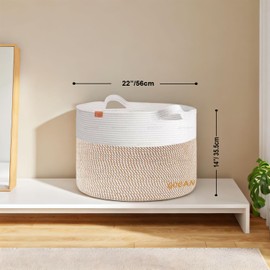 GOCAN Large Laundry Basket Toy Storage Blanket Basket Woven Cotton Rope Baskets with Handles for Living Room (Brown/Beige) XXXL
